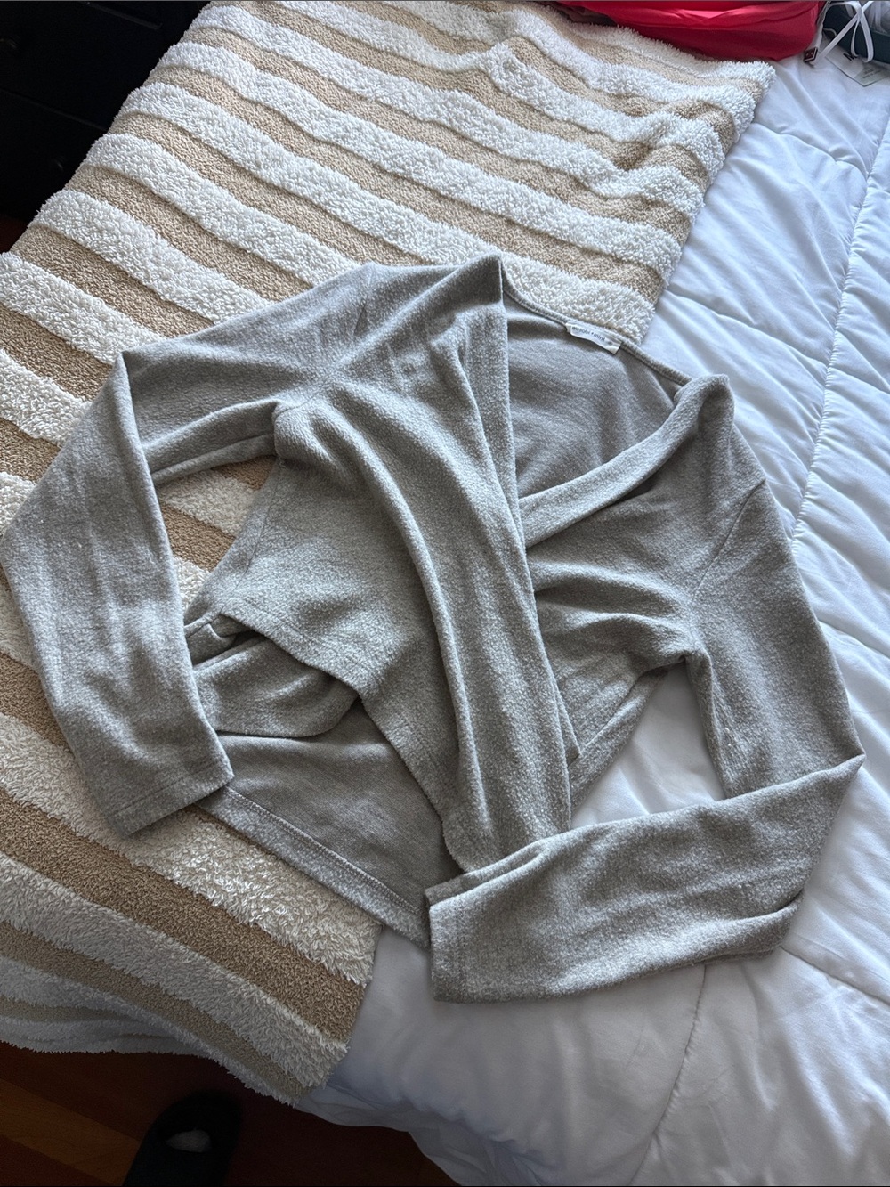 Cozy Wrap-Front Women’s Sweater in Light Gray